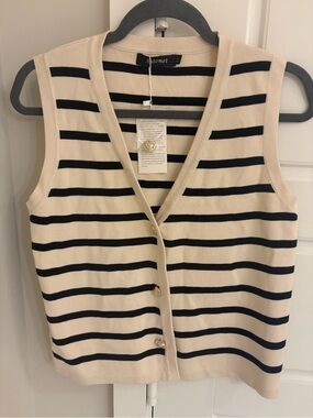 Striped Sleeveless Knit Vest in Cream and Black by Avomet